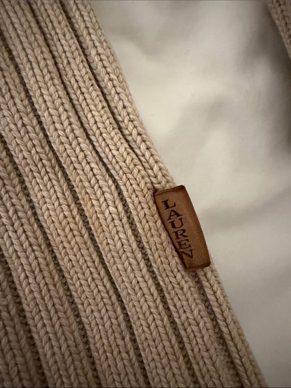 Vintage Lauren Ralph Lauren Full-Zip Ribbed Knit Sweater - Beige - Picture 4 of 5